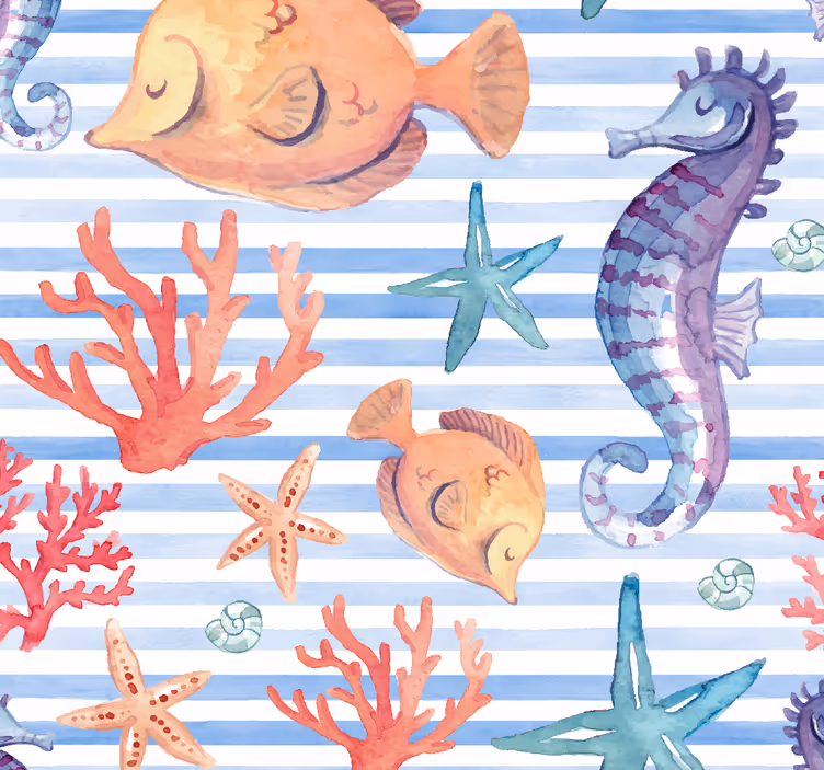 Oceanic fauna pattern ocean wallpaper - TenStickers