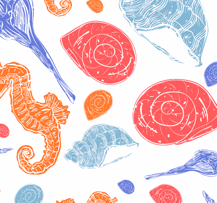 Seahorse seashell pattern ocean wallpaper - TenStickers