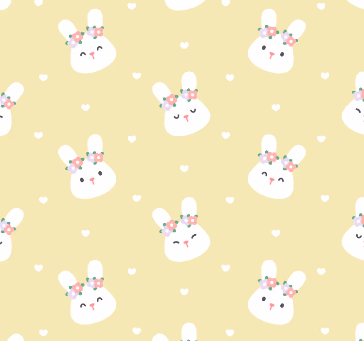 White Bunnies with Flowers animal wallpaper - TenStickers