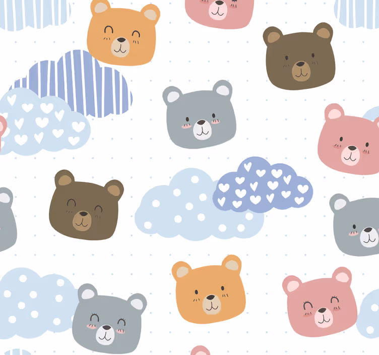 Cartoon Bears Clouds cat wallpaper - TenStickers