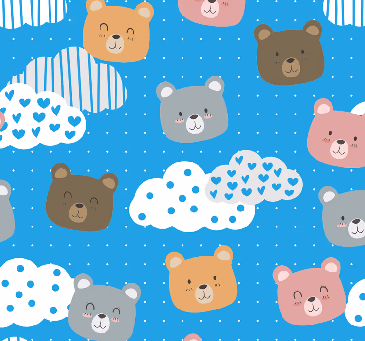 Bear Cloudscape Pattern cat wallpaper - TenStickers