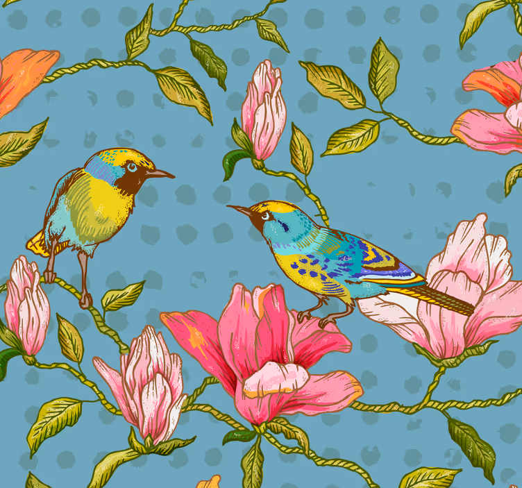 Exotic birds Flower Wall wallpaper - TenStickers