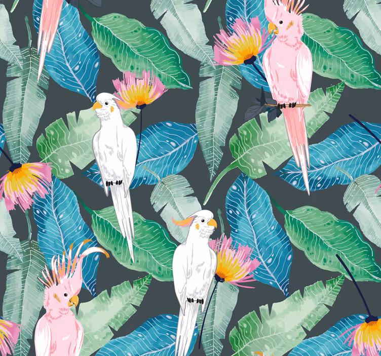 Tropical leaves and birds wallpaper - TenStickers