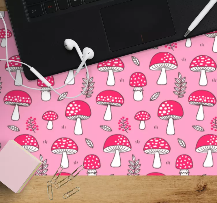 Classical mushrooms and plants on pink mousepad - TenStickers
