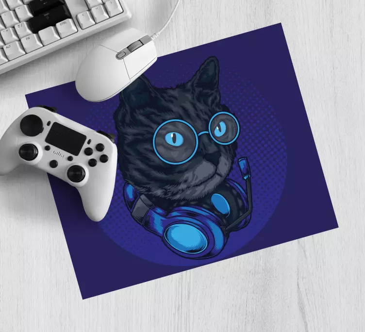 DJ cat illustration original mouse pad - TenStickers