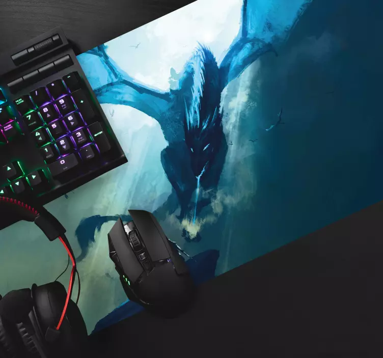 Dragon flying on blue gaming mouse pad - TenStickers