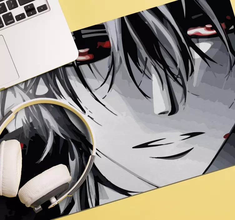 Close up boy face with red eyes anime mouse pad - TenStickers