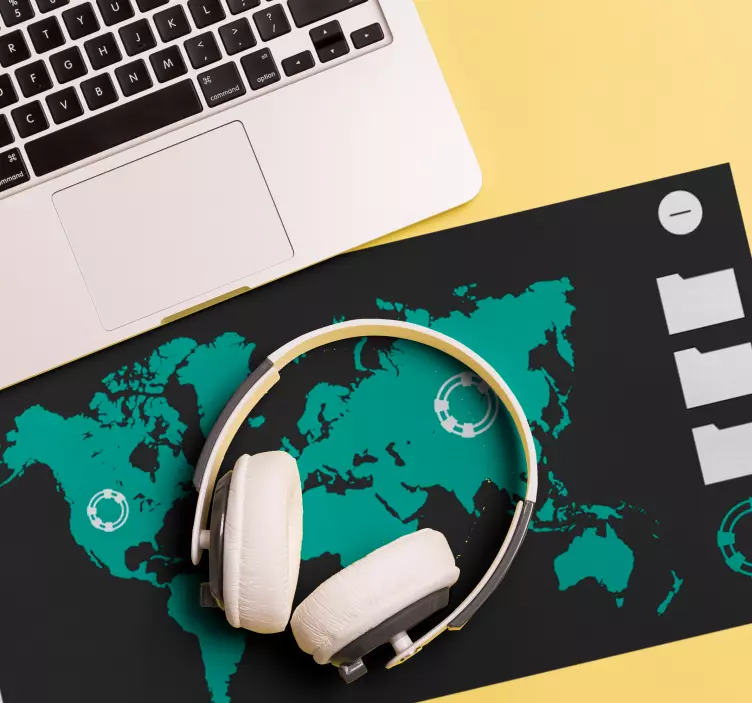 Green world map with folders gaming mouse pad - TenStickers