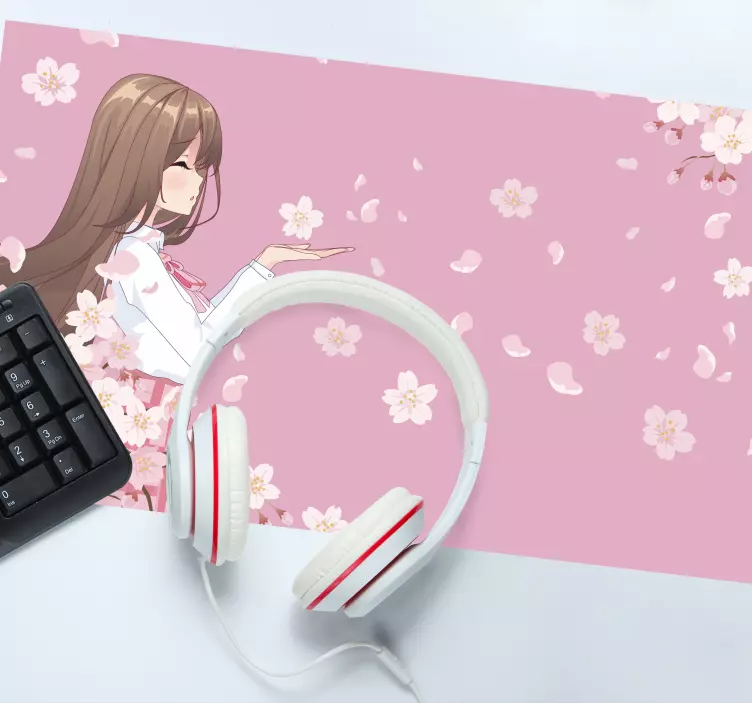 Pink hair character with flowers anime mousepad - TenStickers