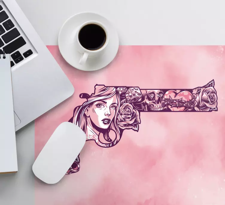 Pink revolver Tattoo original mouse pad - TenStickers