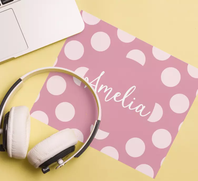 Spotted pink name personalised mouse mat - TenStickers