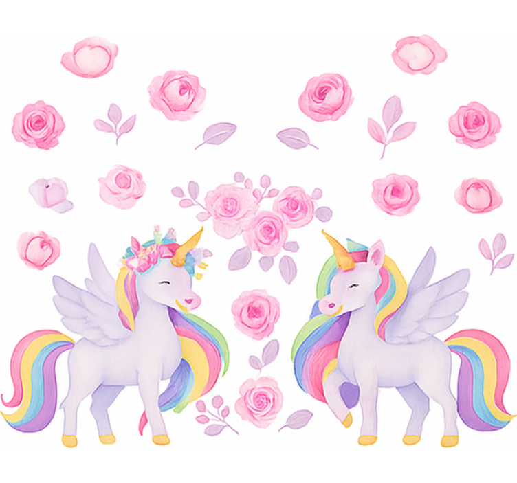 Pink unicorn and flowers children room roller blind - TenStickers