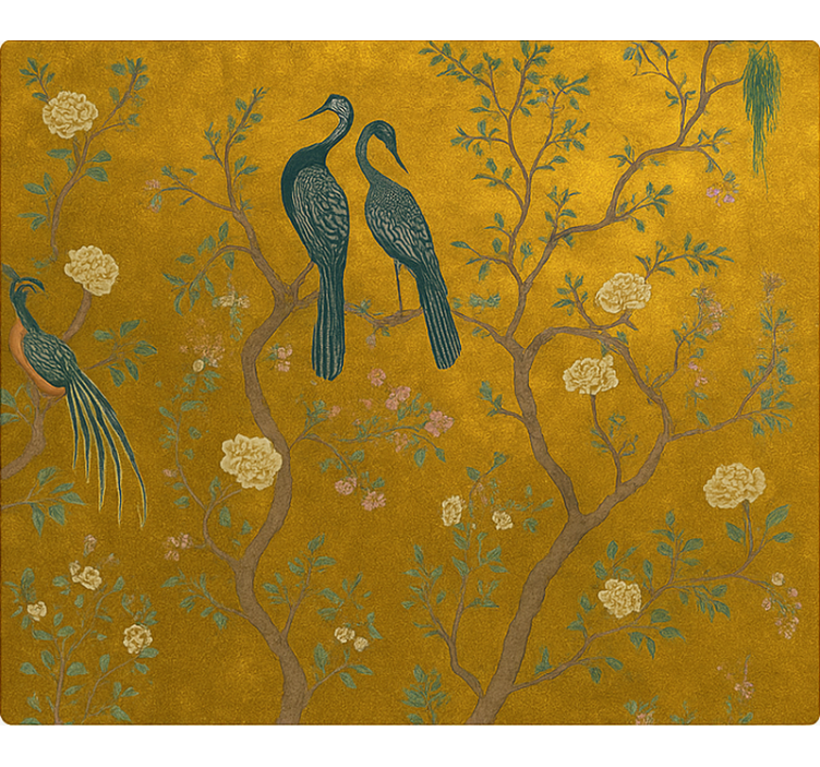 Ornate golden Chinoiserie living room roller blind - TenStickers