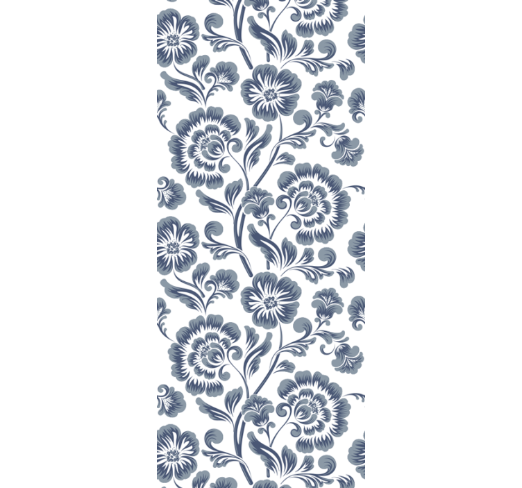 Bathroom roller blind blue flowers on white - TenStickers