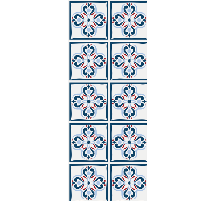 Kitchen roller blind in blue and red portuguese tile - TenStickers