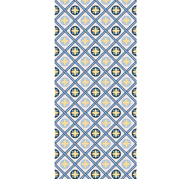 Kitchen roller blind in baby blue and yellow tiles - TenStickers