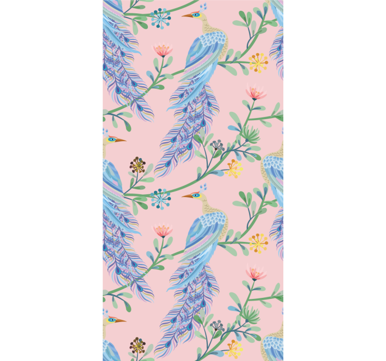 Dining room roller blind birds in a pink paradise - TenStickers