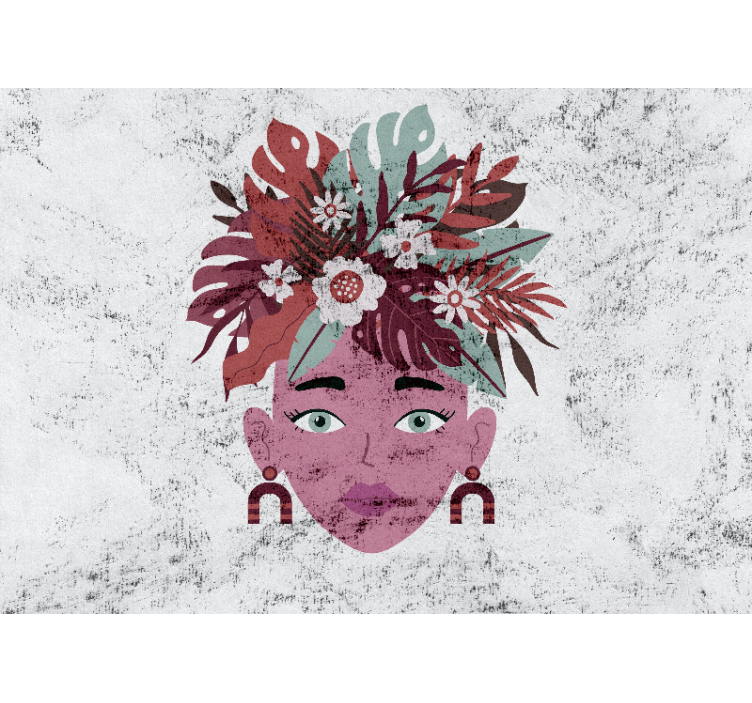 White roller blind with modern woman and flowers design - TenStickers