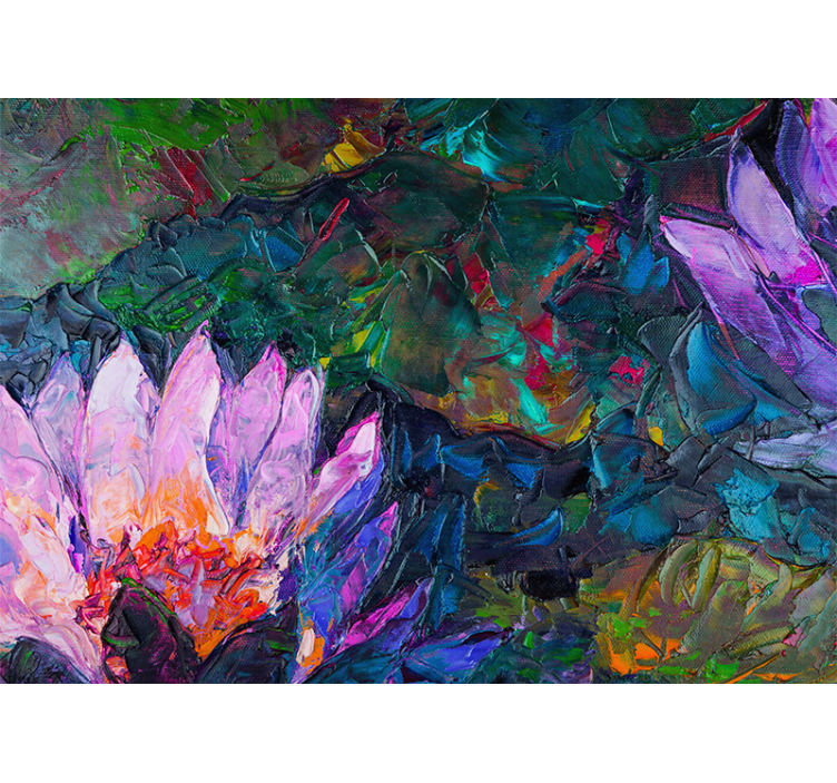 Living room roller blind oil painting lotus - TenStickers