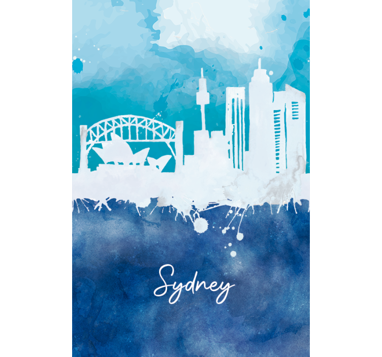 Living room roller blind sydney skyline watercolor - TenStickers