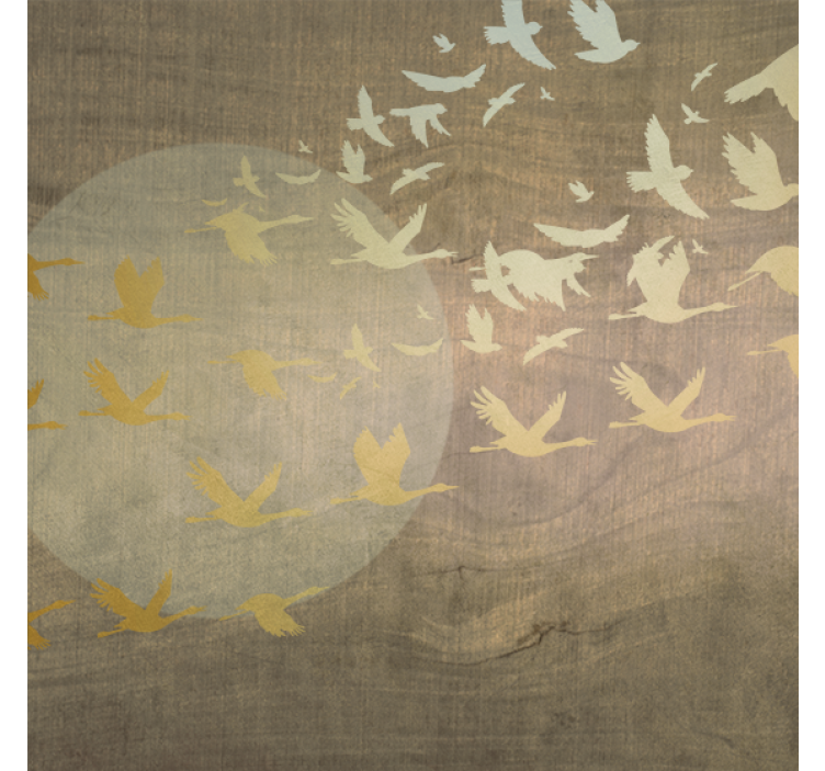 Living room roller blind golden oriental sun with birds - TenStickers