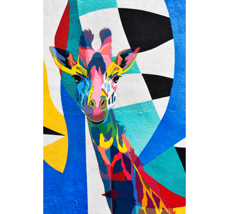Living room roller blind abstract colorful giraffe - TenStickers