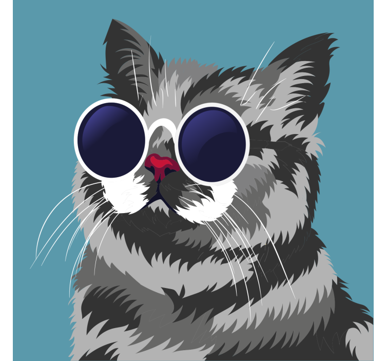 Living room roller blind funny painting of a gray cat - TenStickers