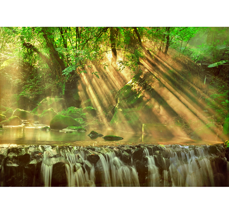 Living room roller blind beautiful forest waterfall - TenStickers