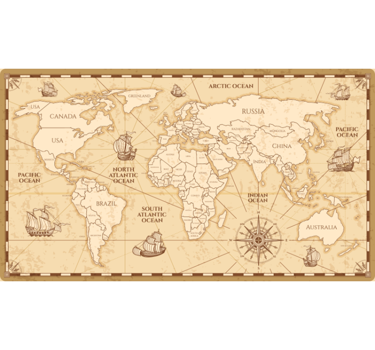 Beige roller blind vintage world map design - TenStickers