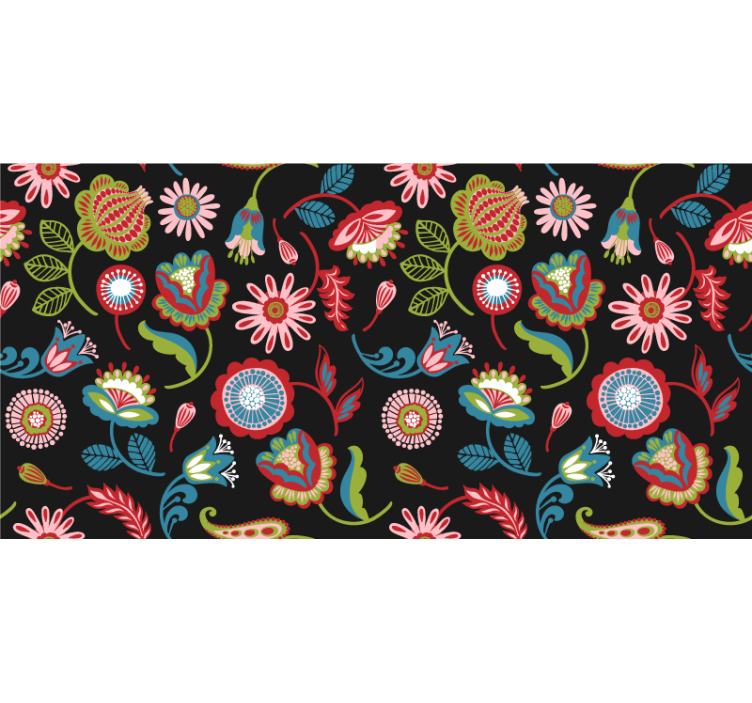 Bedroom roller blind with vibrant folk design on dark - TenStickers