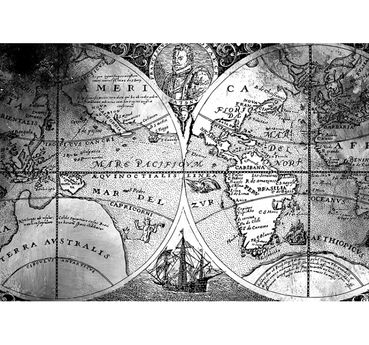 Gray roller blind with black and white world map - TenStickers