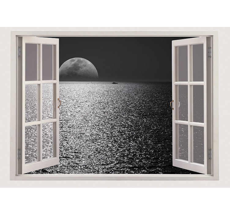 Gray roller blind sea view from the white window - TenStickers