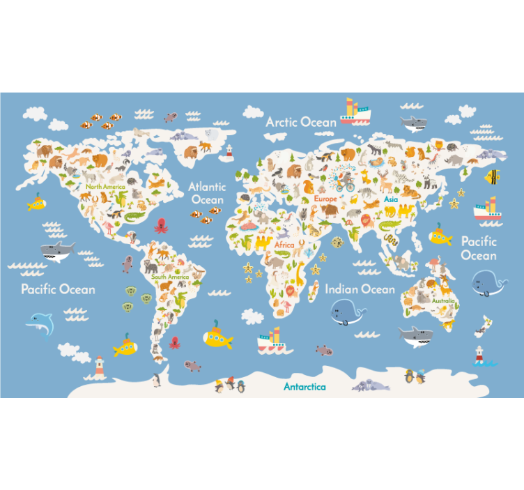 White fauna for kids World map roller blind - TenStickers