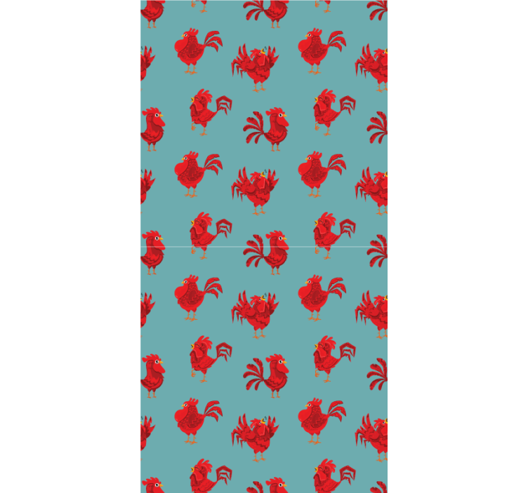 Red roosters on blue background animal roller blind - TenStickers