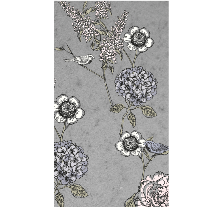 Grey gentle motif flowers and plants roller blind - TenStickers