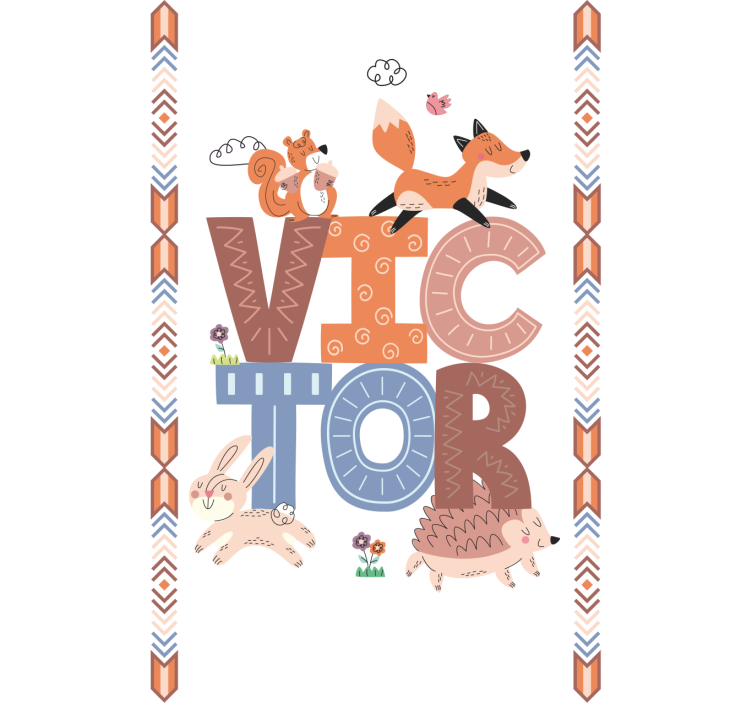 Forest animals with name children room roller blind - TenStickers