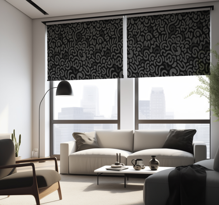 Abstract Black Rounded Lines Living Room Blind - TenStickers