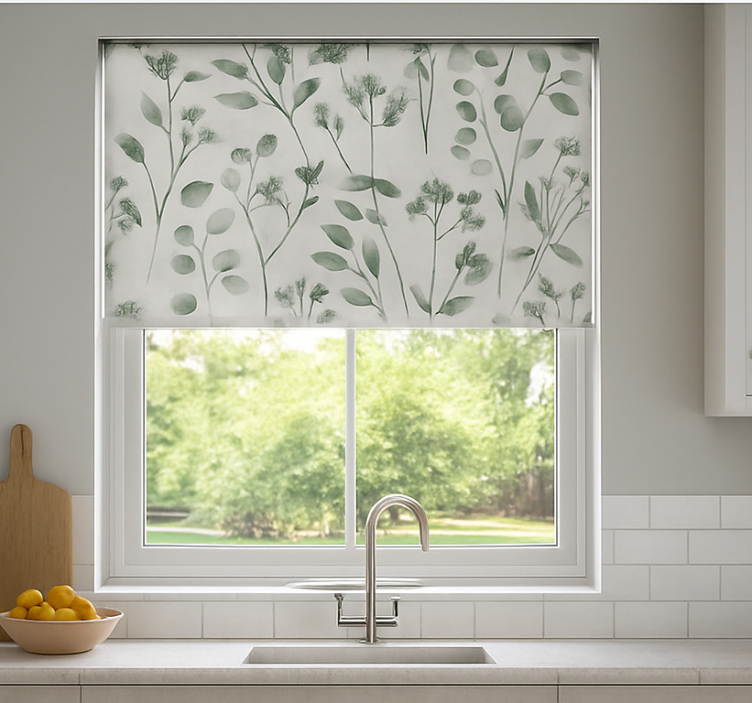 Aquarella elegant leaves kitchen roller blind - TenStickers