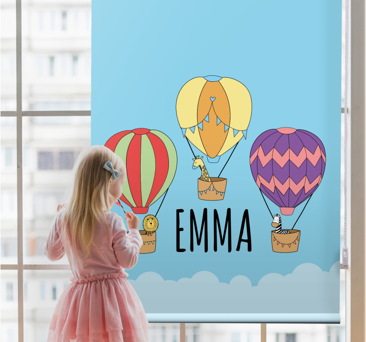 Balloon adventure with name children room roller blind - TenStickers
