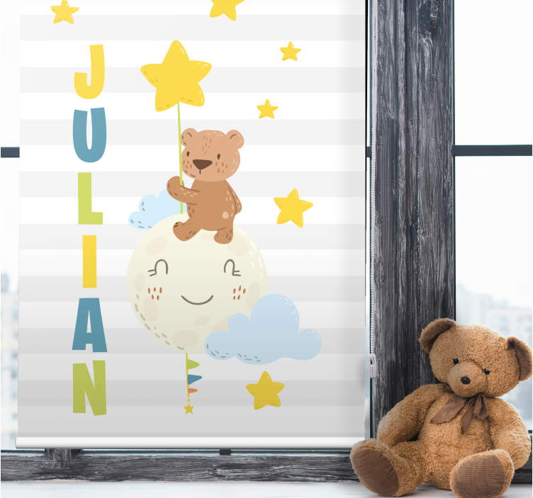 Bear holding star with name children room roller blind - TenStickers