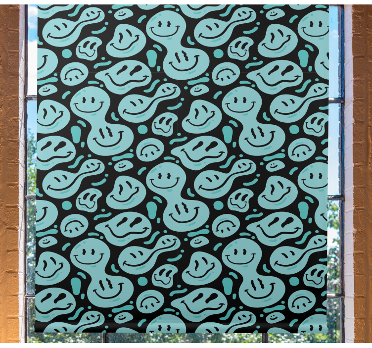 Blue distorted smile emojis geek roller blind - TenStickers