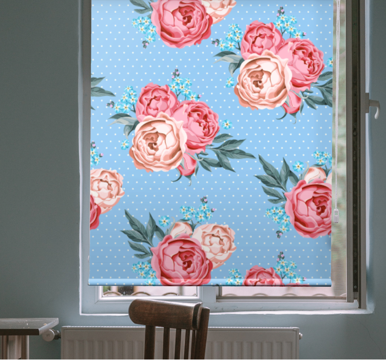 Blue blooming pink roses flower roller blind - TenStickers