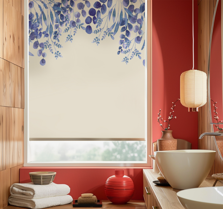 Blue falling branches of leaves bathroom roller blind - TenStickers
