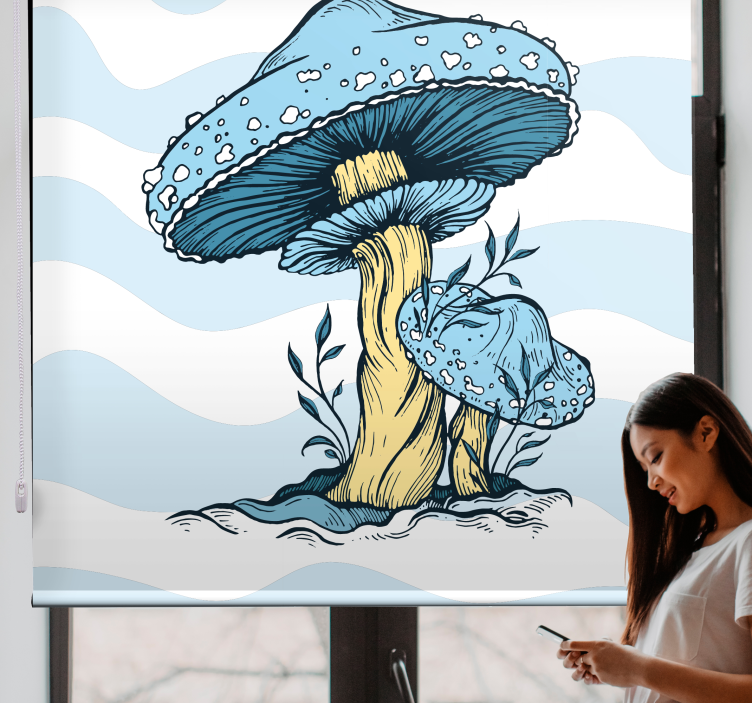 Blue mushroom illustration Kitchen blind - TenStickers