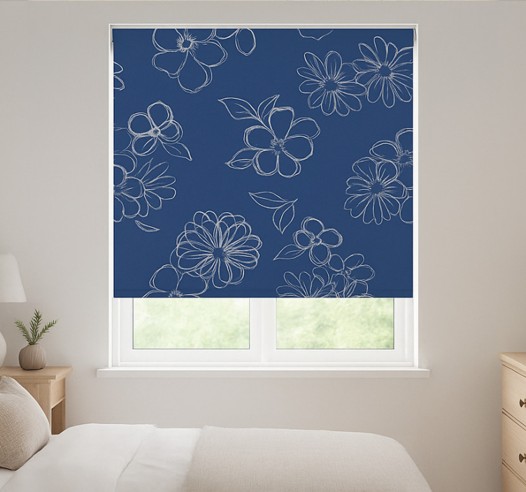 Blue outline florals master bedroom roller blind - TenStickers