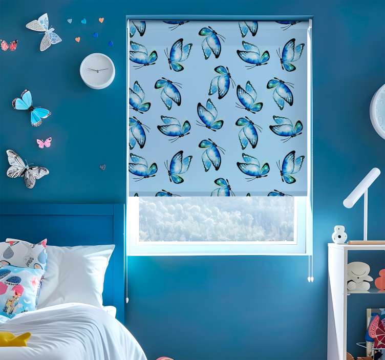 Blue shades butterflies window shade - TenStickers
