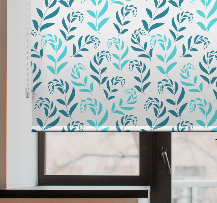 Blue stylised leaf pattern flowers and plants roller blind - TenStickers