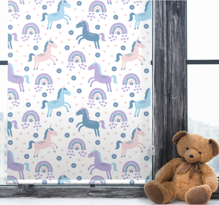 Blue unicorns and rainbows children room roller blind - TenStickers