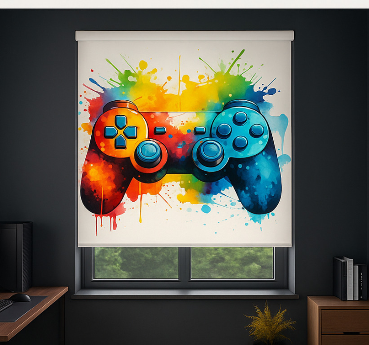 Bright paint splash controller geek roller blind - TenStickers