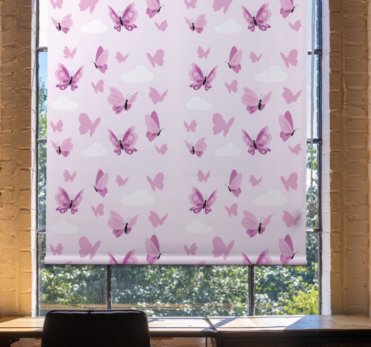 Pink fluttering and clouds butterfly roller blind - TenStickers